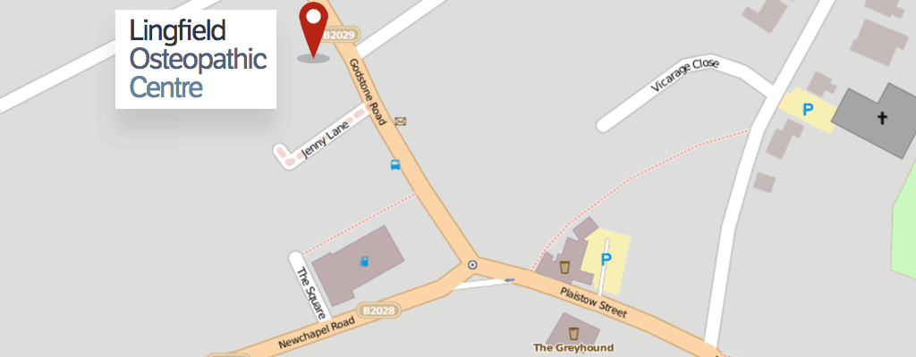 Map showing location of Lingfield Osteopath Centre